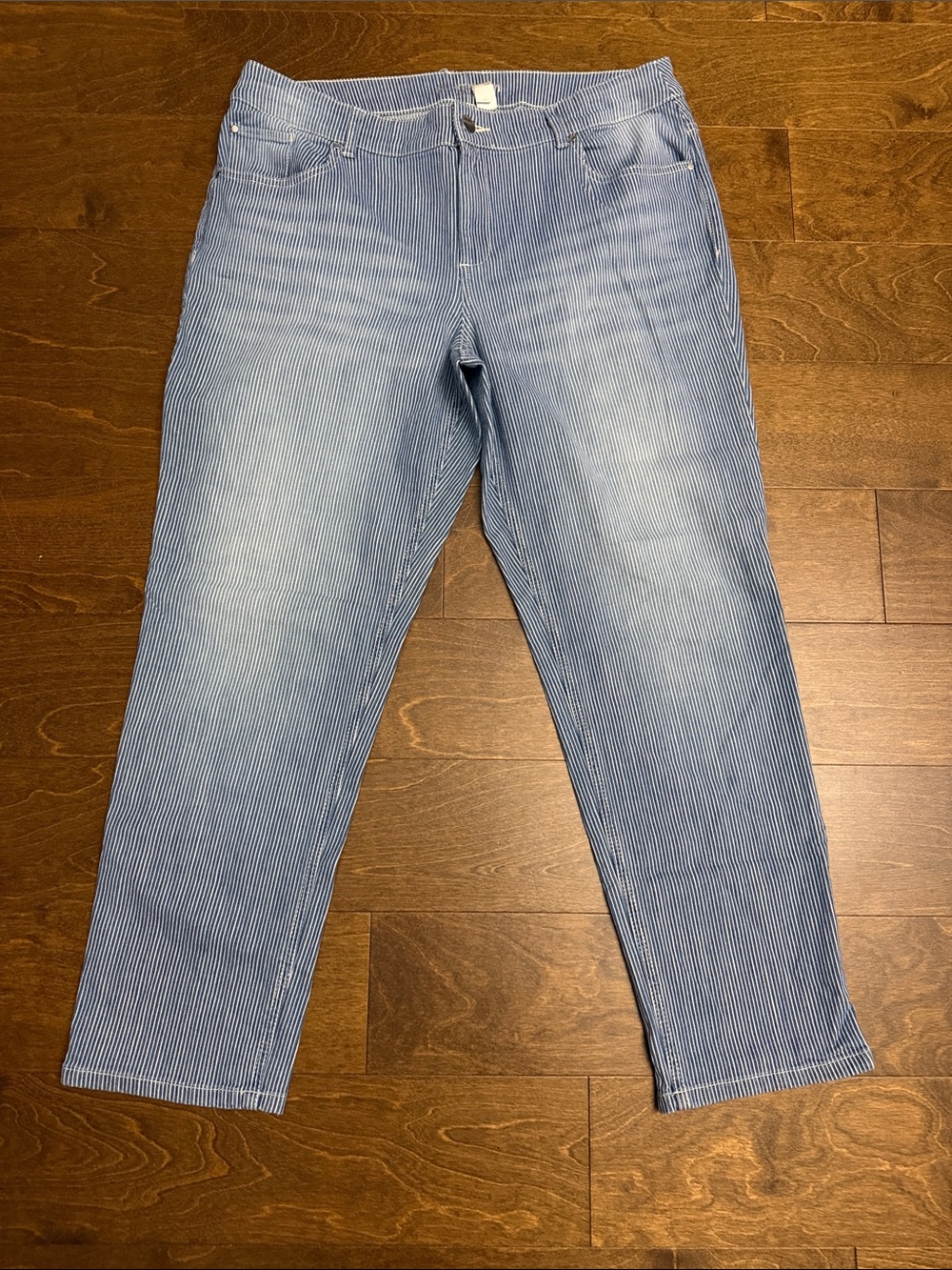 Chico’s Blue Pinstripe Straight Jeans